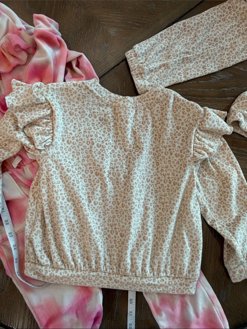 Cat & Jack Pink Tie-Dye and Cream Leopard Ruffle Pajama Set Duo